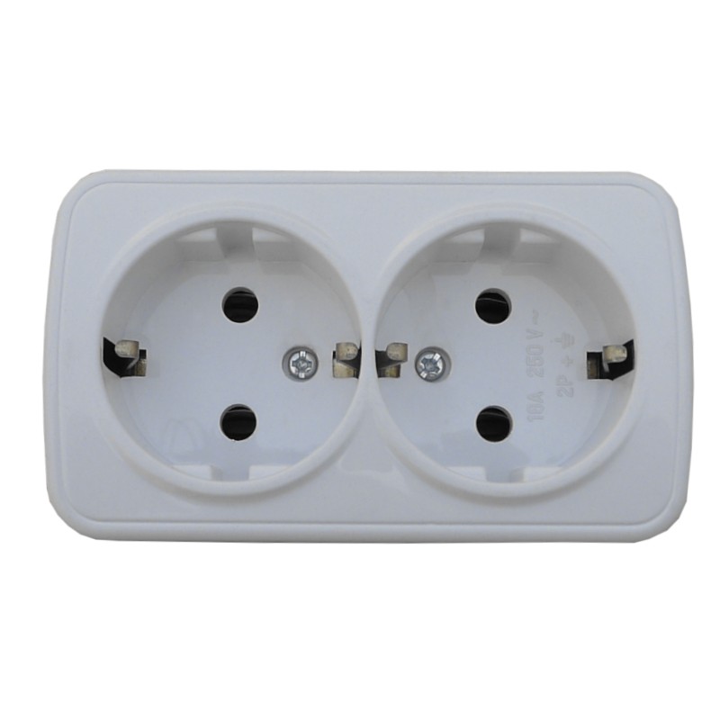 Розетка Technolink Electric накладная двойная с заземлением, 16A, пластик, IP20, цвет белый РАСПРОДАЖА